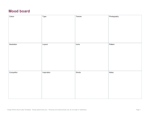 Preview of the first page of Mood board layout (PDF)