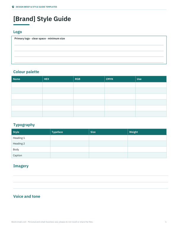Preview of Printable Brand Style Guide Sheet