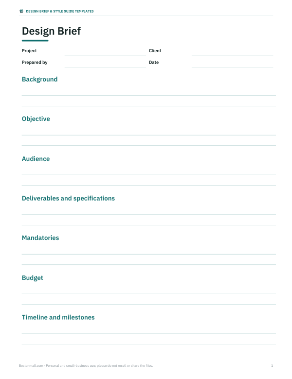 Preview of Printable Design Brief Template