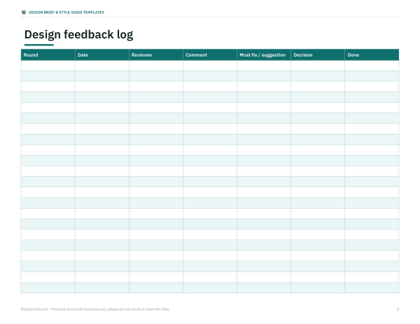 Preview of Printable Design Feedback Log